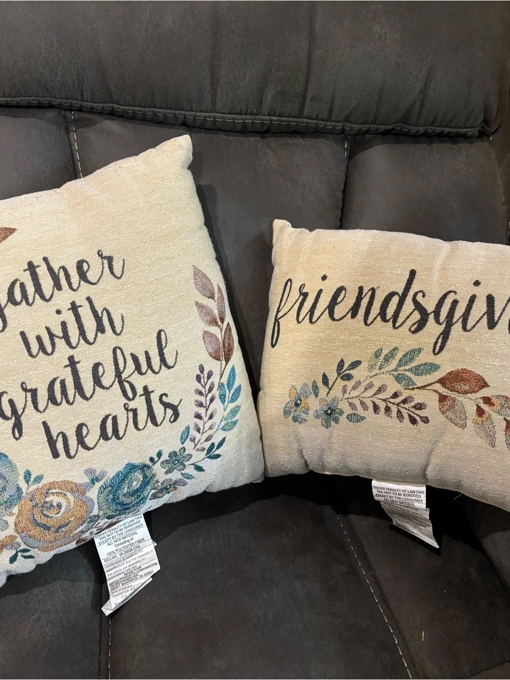 Grateful Hearts & Friendsgiving Decorative Pillow Set - Beige Floral Accent